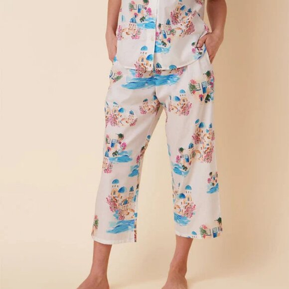 NWT Womens The Cat's Pajamas Santorini Luxe White Multi 2 Pc Set Top Bottom S - Picture 2 of 16